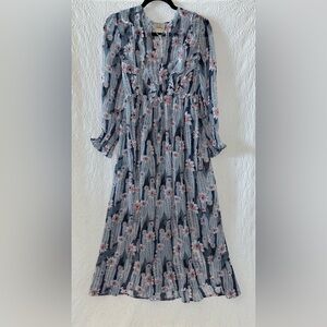I. Madeline Romantic 3/4 Sleeve Floral Printed Ruffle Midi Tea Length Dress NWOT